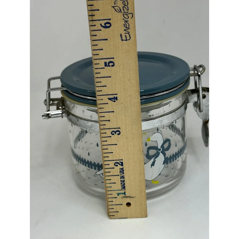 VTG Country Goose Glass Canister Blue White Farmhouse Kitchen Storage Jar Small